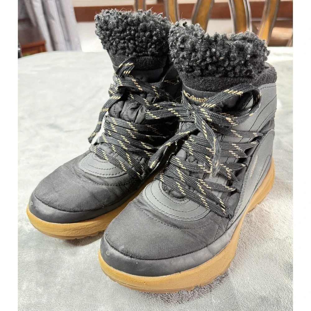 Columbia Boots Womens Size 6 Black Waterproof Winter Snow Faux Fur Ankle Lace Up